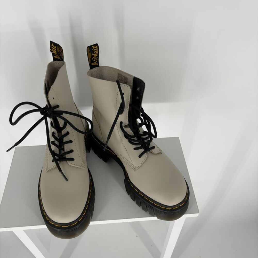 Dr. Martens Cream Combat Boots with Black Laces